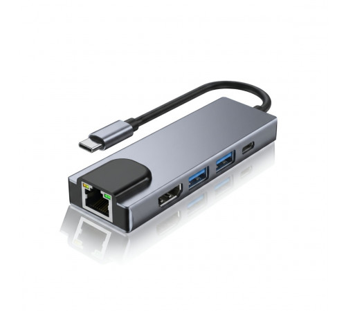 Адаптер USB HUB Type-C | 5 в 1 | LAN + Type-C + 2×USB + HDMI